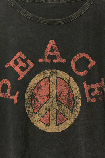 Peace Sign Round Neck Lettuce Edge Graphic Tee