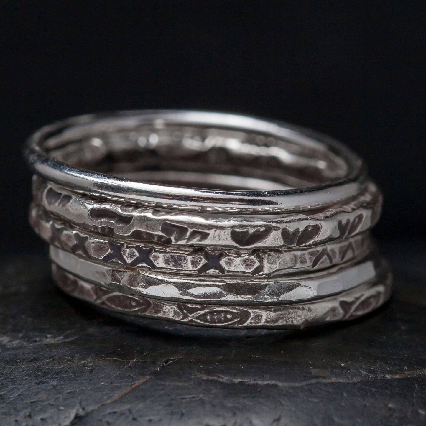 Hill Tribe Sterling Silver Stacking Ring Set