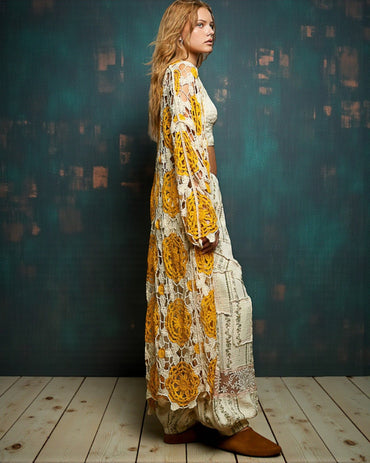 Golden Grace Crochet Duster