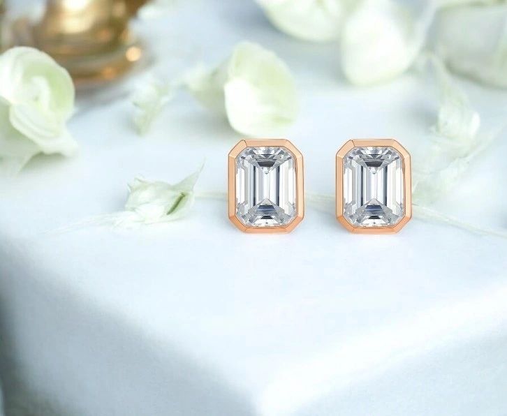 Emerald Cut Bella Bezel Stud Earrings