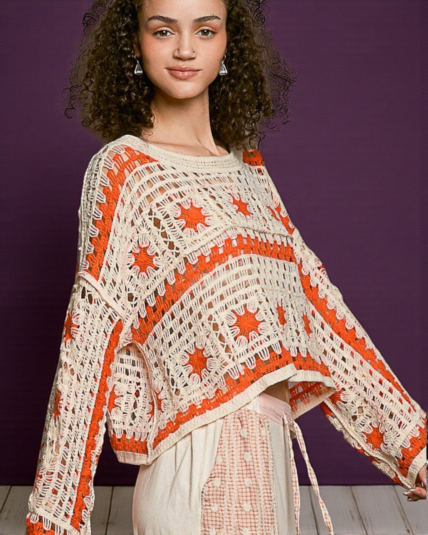 Sunwoven Boat Neck Granny Square Crochet Top