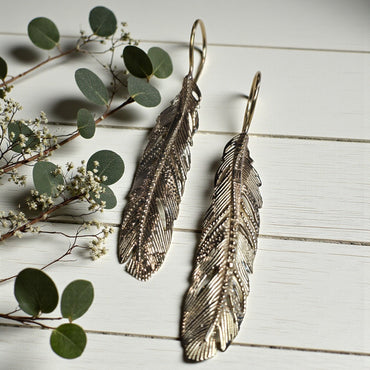 Brass Long Feather Earring