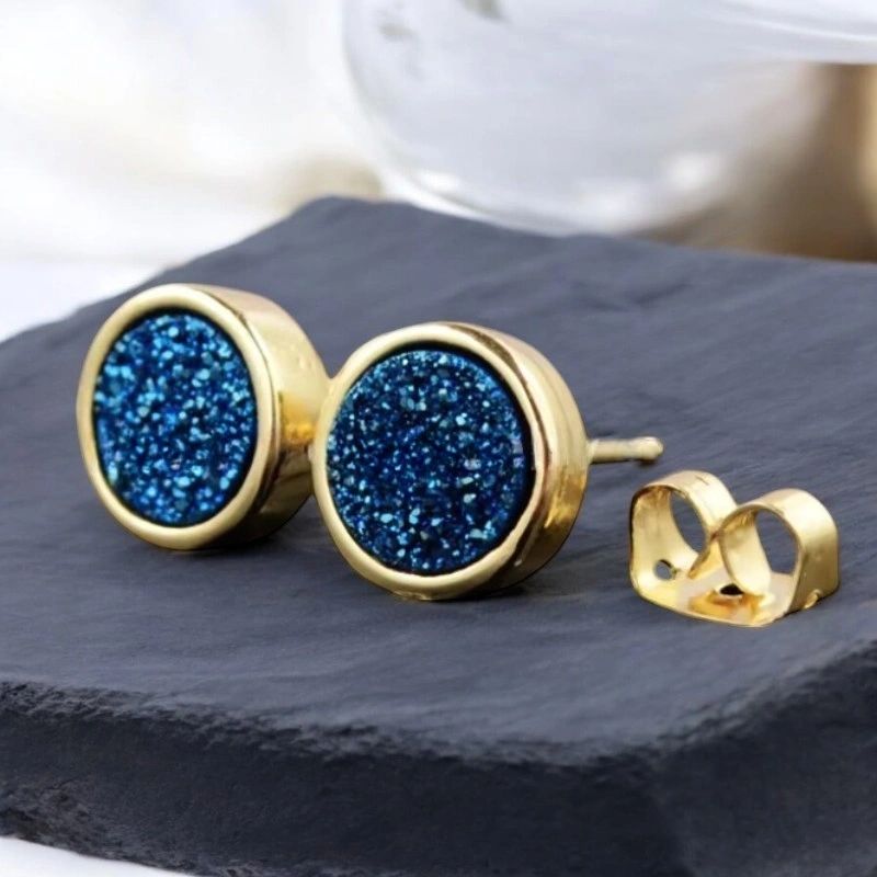 Natural Gemstone Circle Stud Earrings