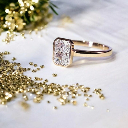 1.36 CT 18K Solid Rose Gold Radiant-Cut Diamond Ring