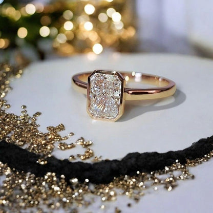 1.36 CT 18K Solid Rose Gold Radiant-Cut Diamond Ring