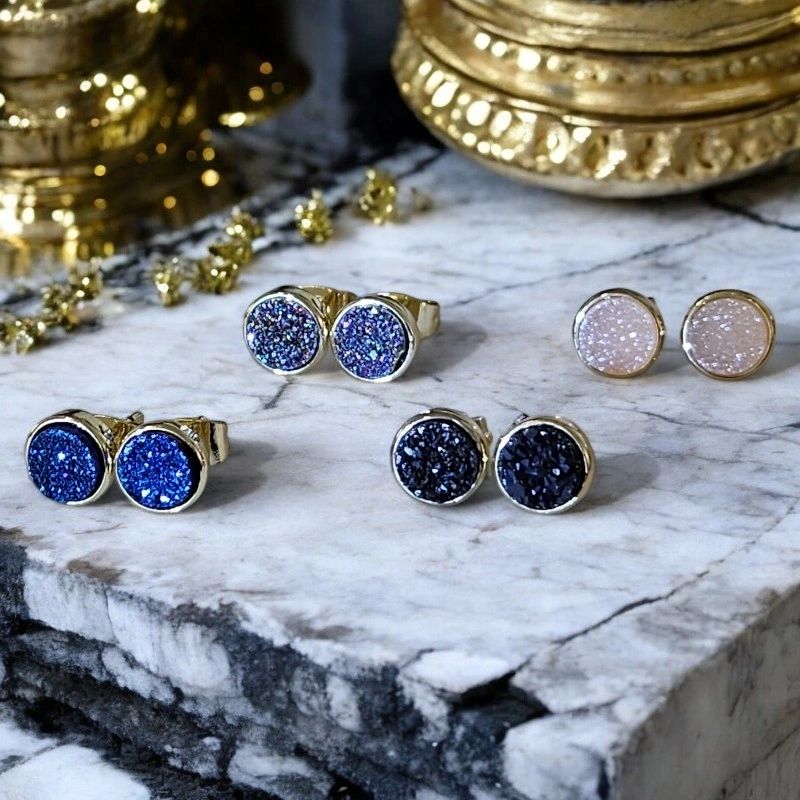 Natural Gemstone Circle Stud Earrings