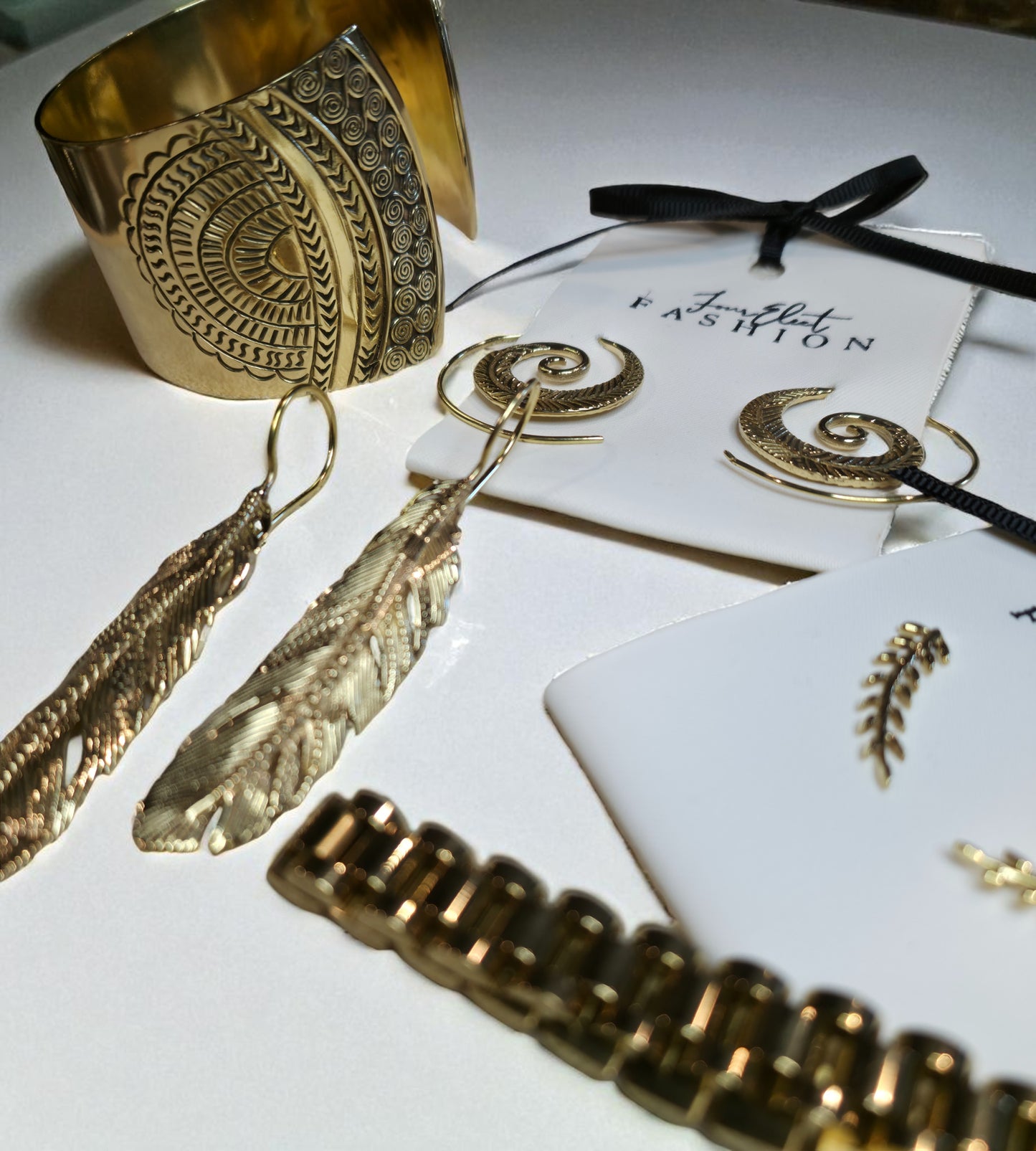 Brass Feather Spiral Earring