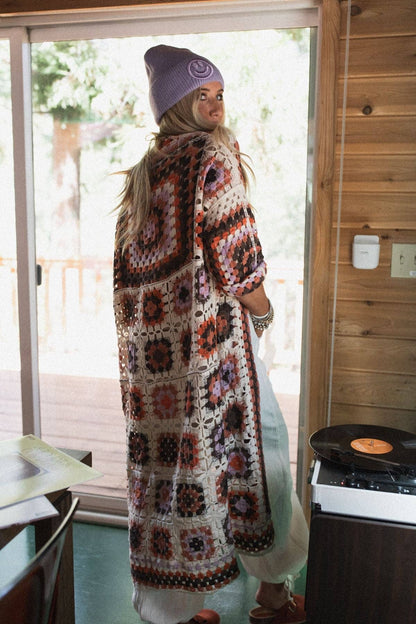 Soulful Wanderer Crochet Duster - Brown Multi