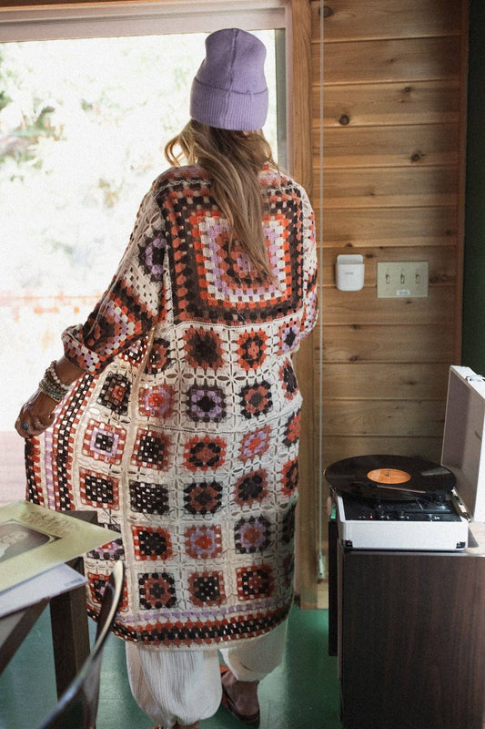 Soulful Wanderer Crochet Duster - Brown Multi
