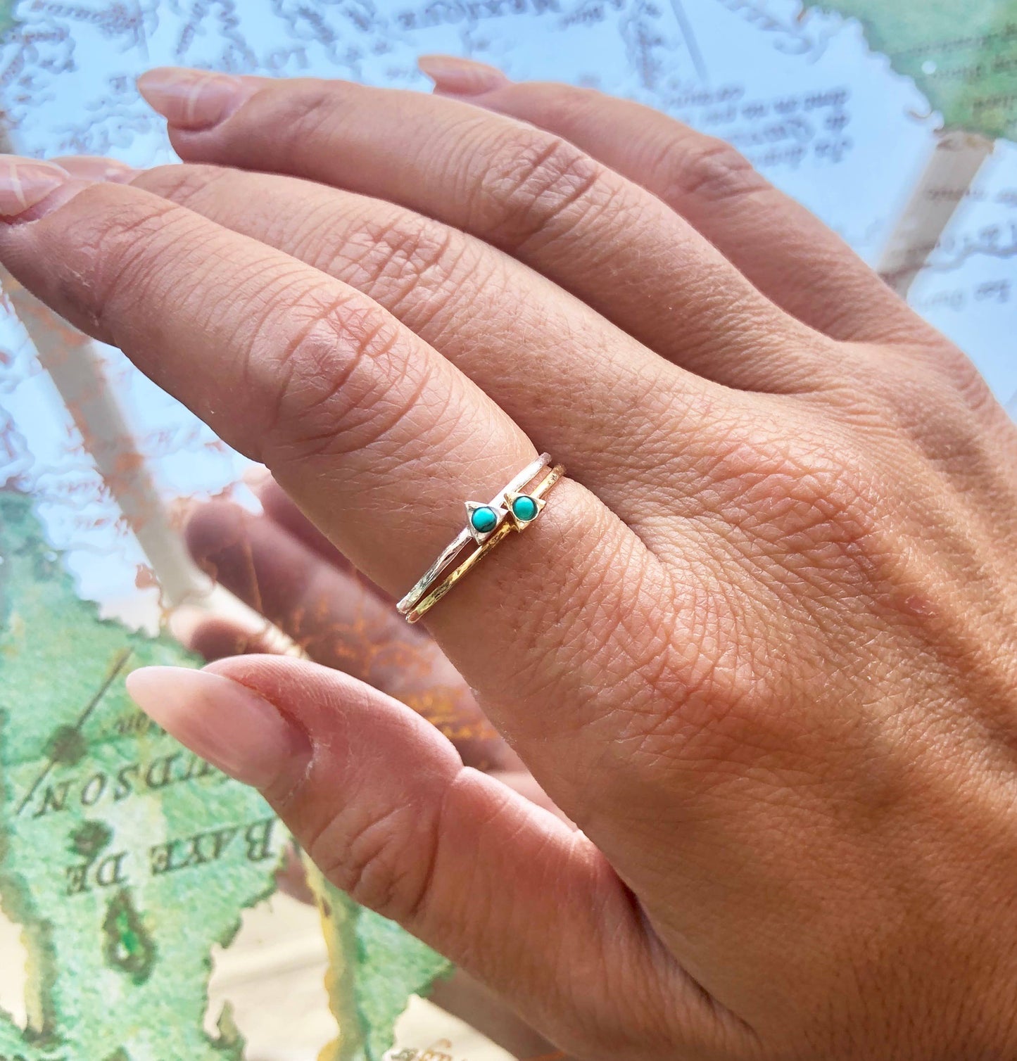 Sterling Silver Tiny Turquoise Triangle Ring