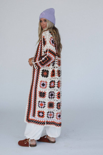 Soulful Wanderer Crochet Duster - Brown Multi