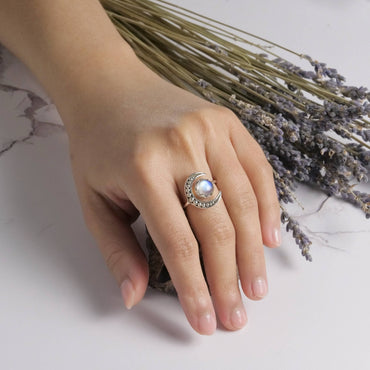Sterling Silver Moonstone Full Moon Ring