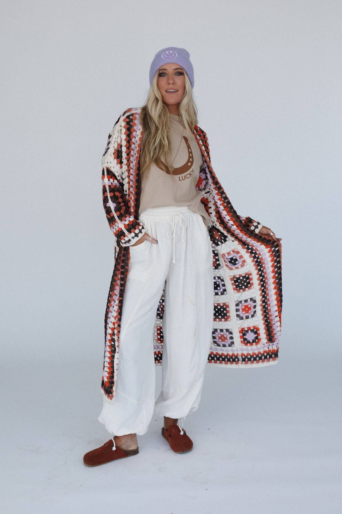 Soulful Wanderer Crochet Duster - Brown Multi