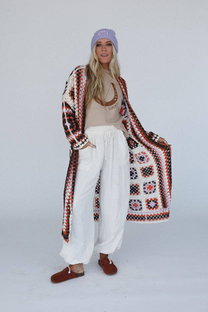 Soulful Wanderer Crochet Duster - Brown Multi