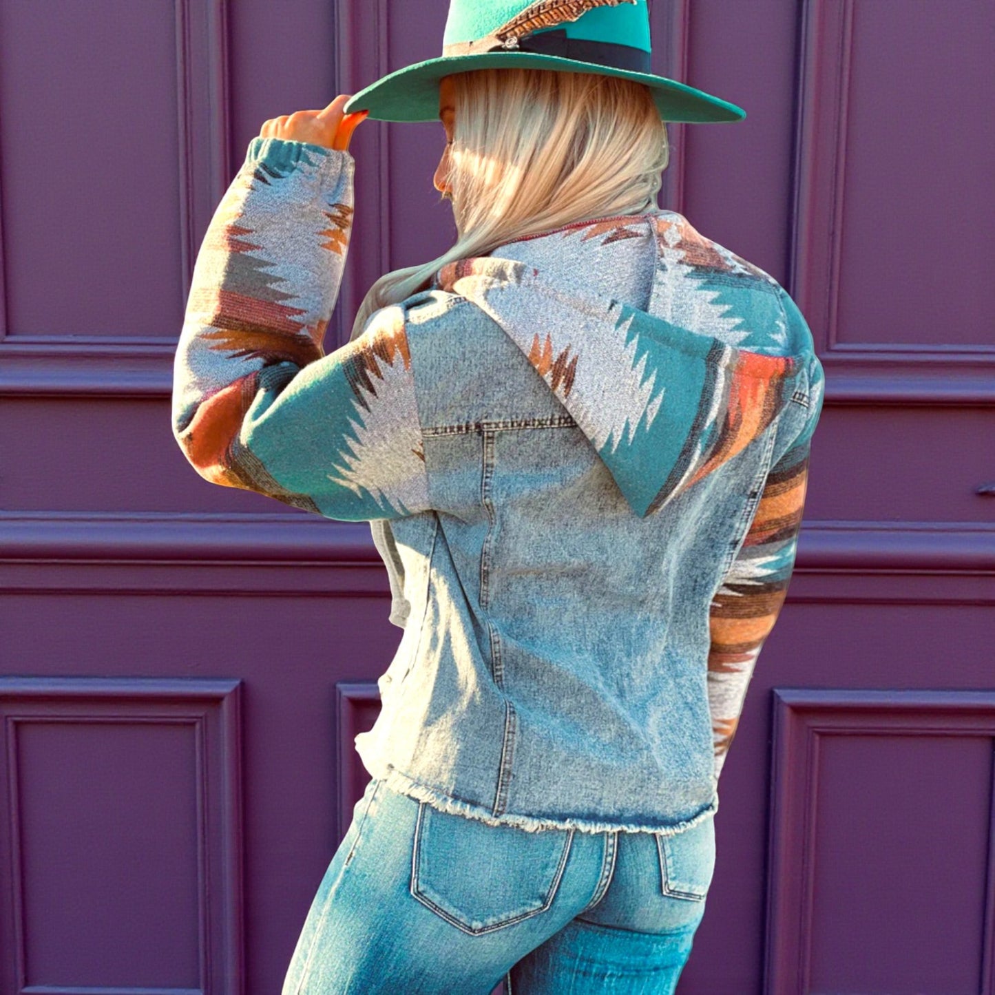 Denim Aztec Patchwork Jacket