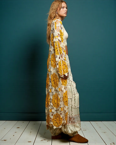 Golden Grace Crochet Duster