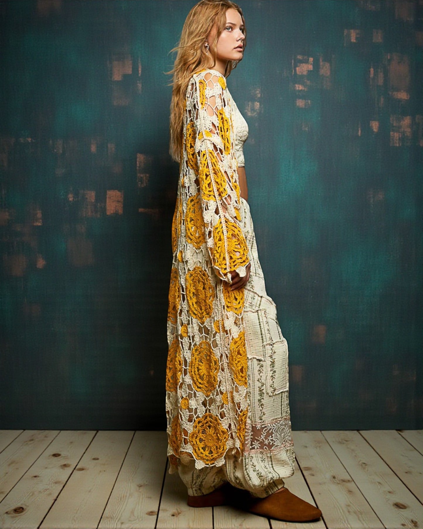 Golden Grace Crochet Duster