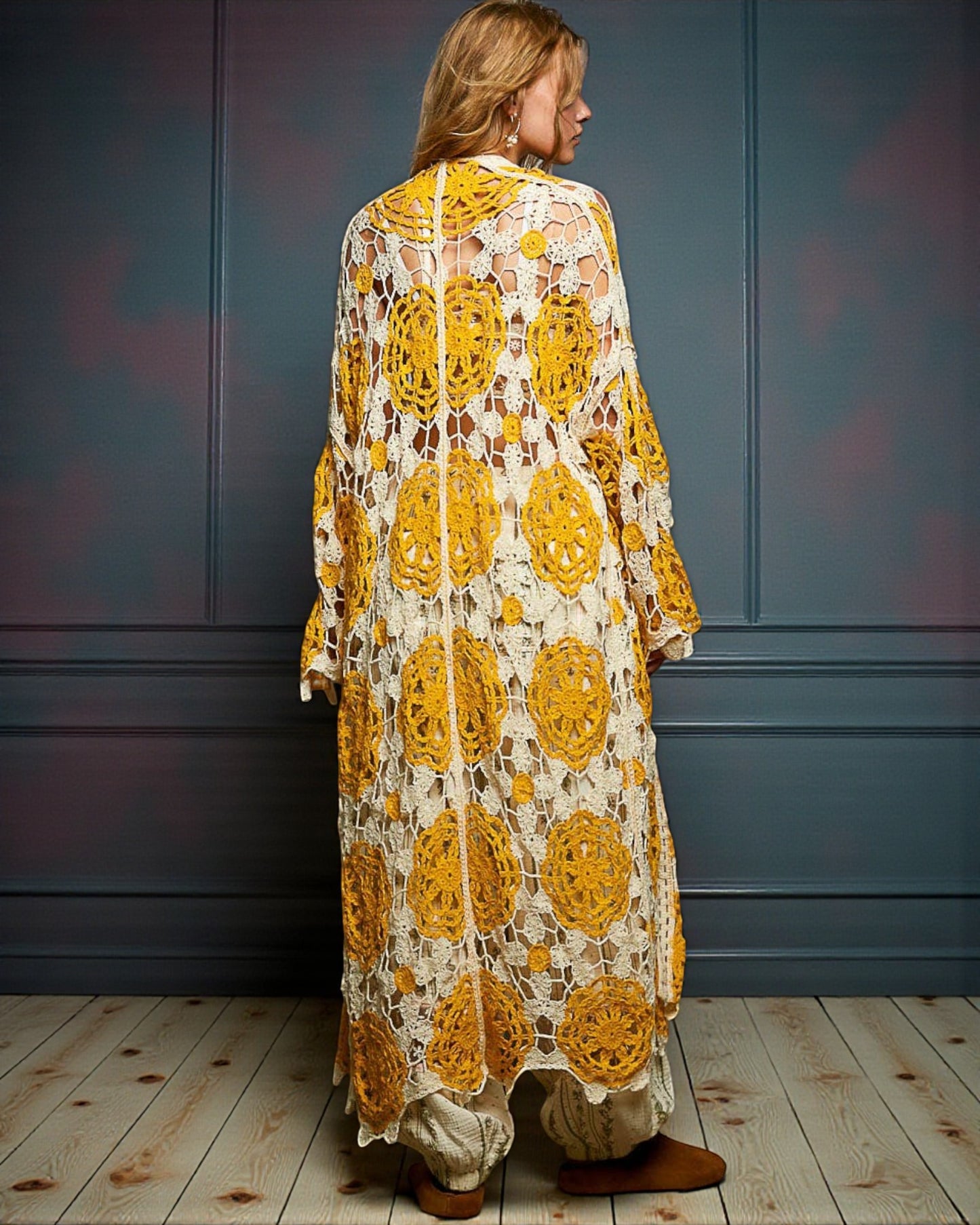Golden Grace Crochet Duster