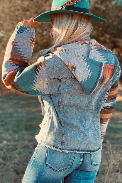 Denim Aztec Patchwork Jacket