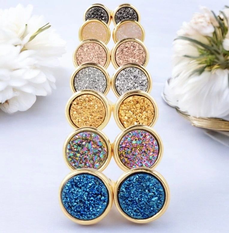 Natural Gemstone Circle Stud Earrings