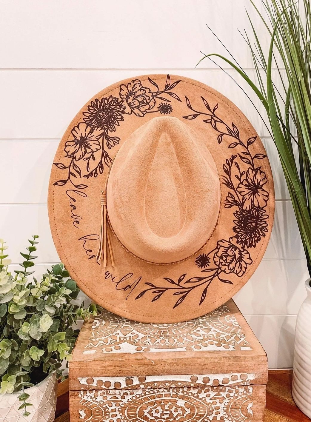He Knows the Wildflowers” Engraved Boho Hat – 4 Elect Fashion