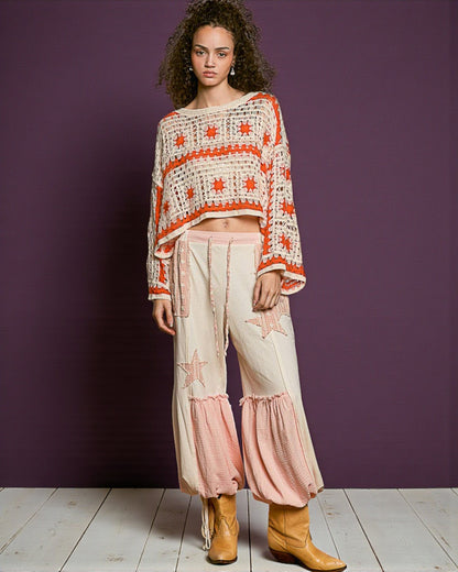 Sunwoven Boat Neck Granny Square Crochet Top