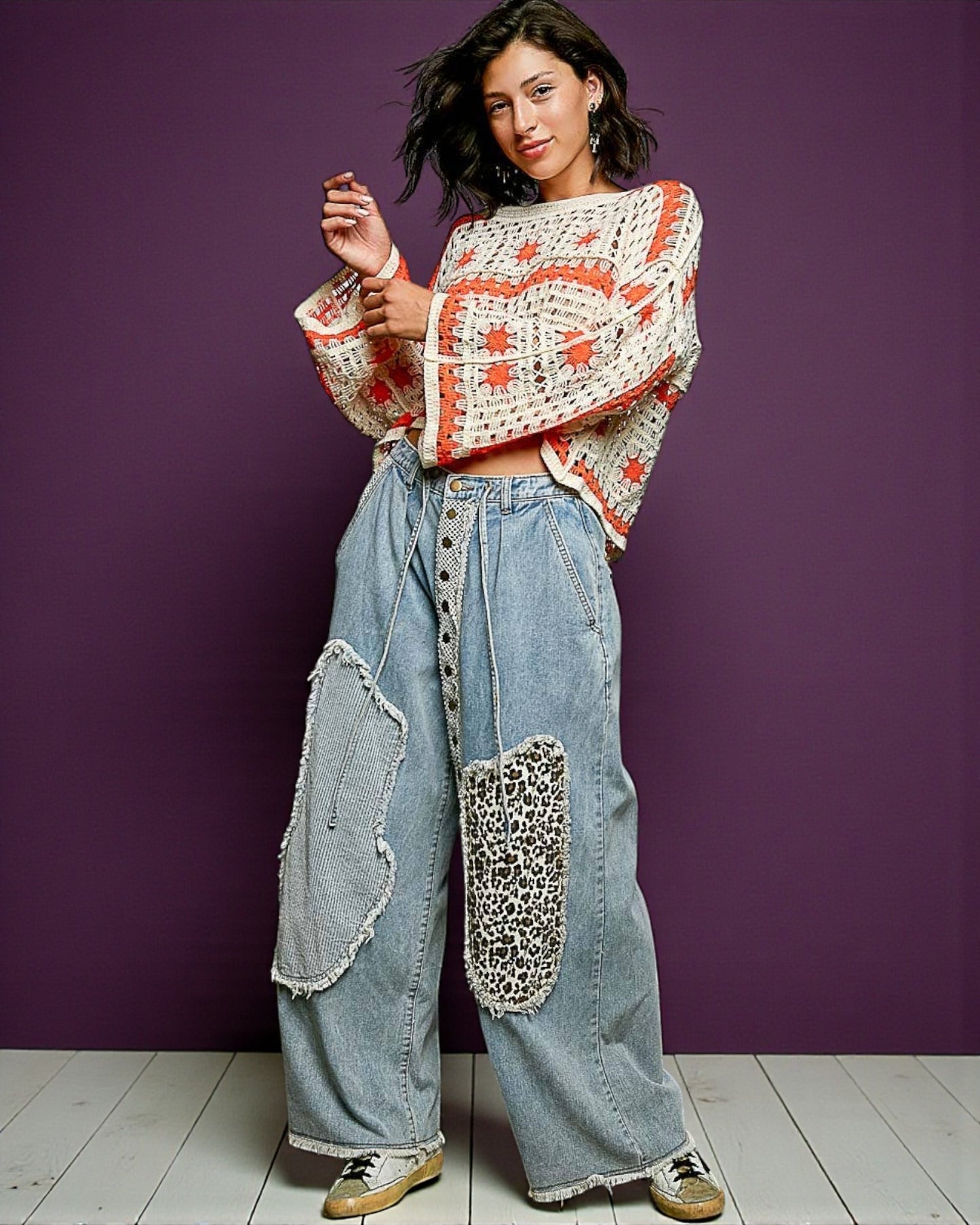 Sunwoven Boat Neck Granny Square Crochet Top