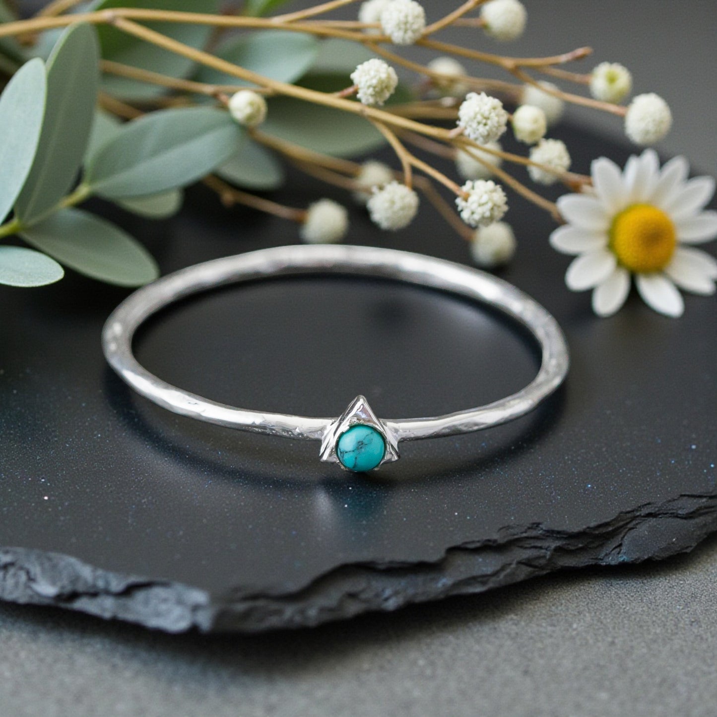 Sterling Silver Tiny Turquoise Triangle Ring