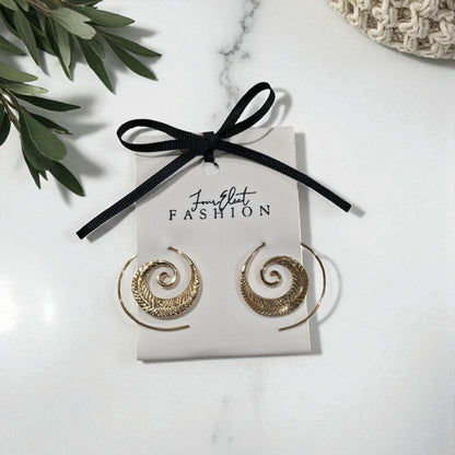 Brass Feather Spiral Earring