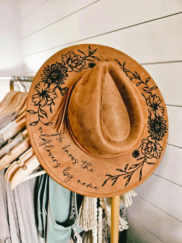 “He Knows the Wildflowers” Engraved Boho Hat