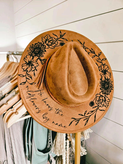 “He Knows the Wildflowers” Engraved Boho Hat
