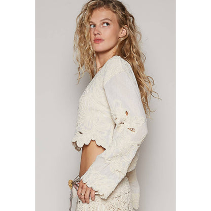 COMING SOON! Cropped Long Sleeve Solid Crochet Top