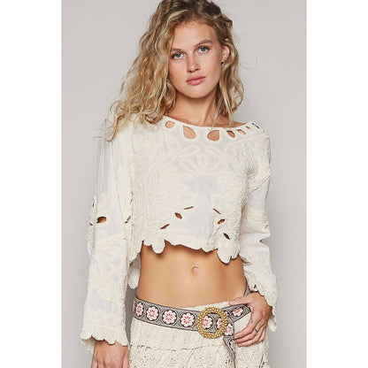 COMING SOON! Cropped Long Sleeve Solid Crochet Top
