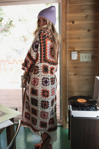 Soulful Wanderer Crochet Duster - Brown Multi