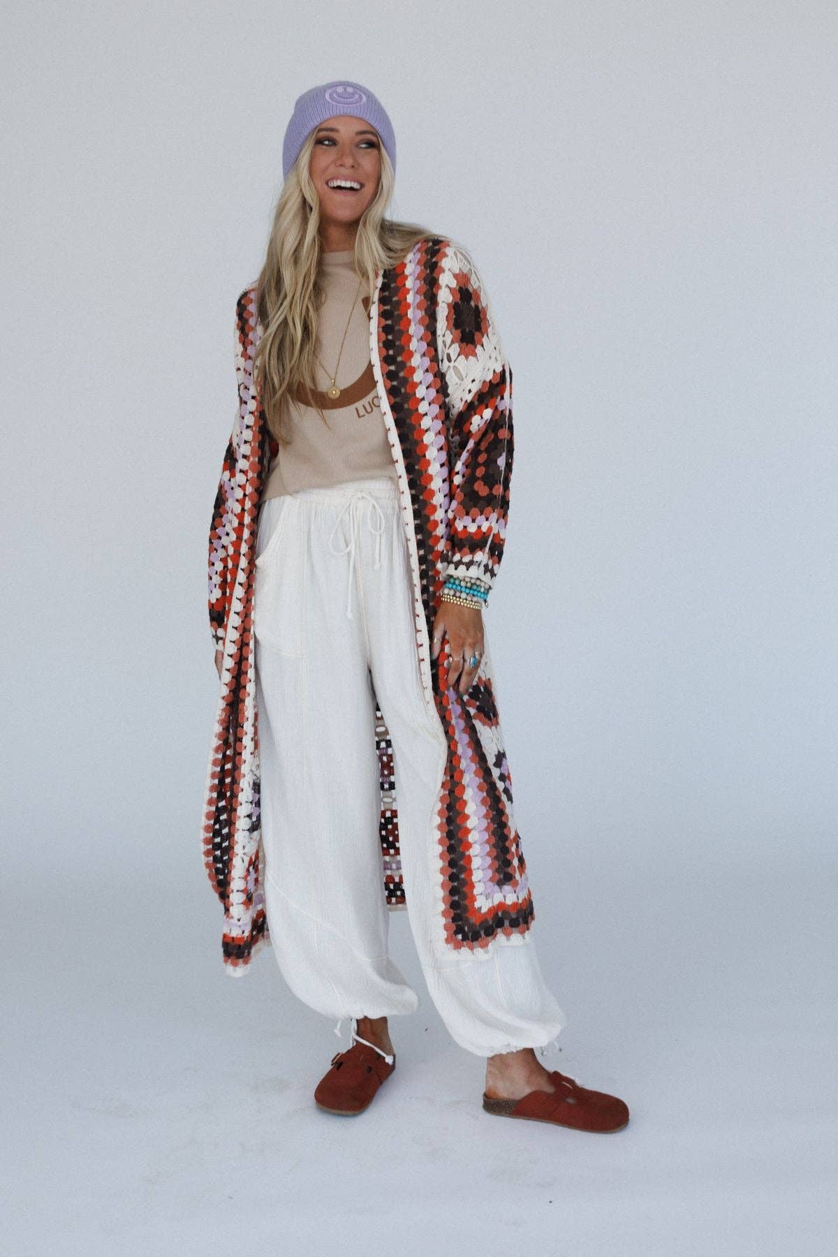 Soulful Wanderer Crochet Duster - Brown Multi