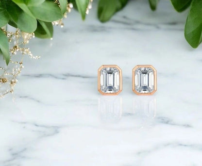 Emerald Cut Bella Bezel Stud Earrings