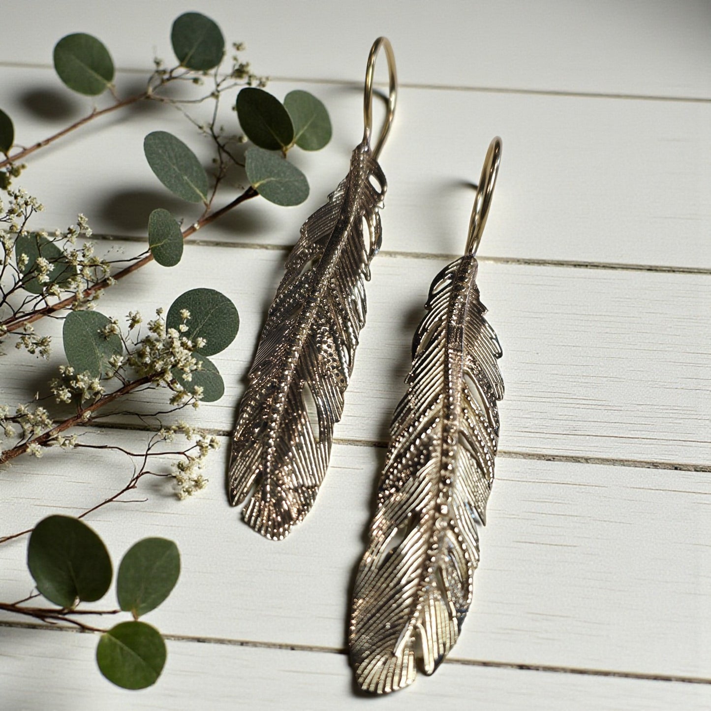 Brass Long Feather Earring