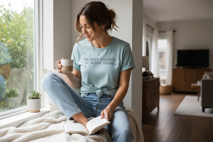 I'm Only Talking to Jesus Today Blue Christian Graphic Tee