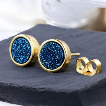 Natural Gemstone Circle Stud Earrings