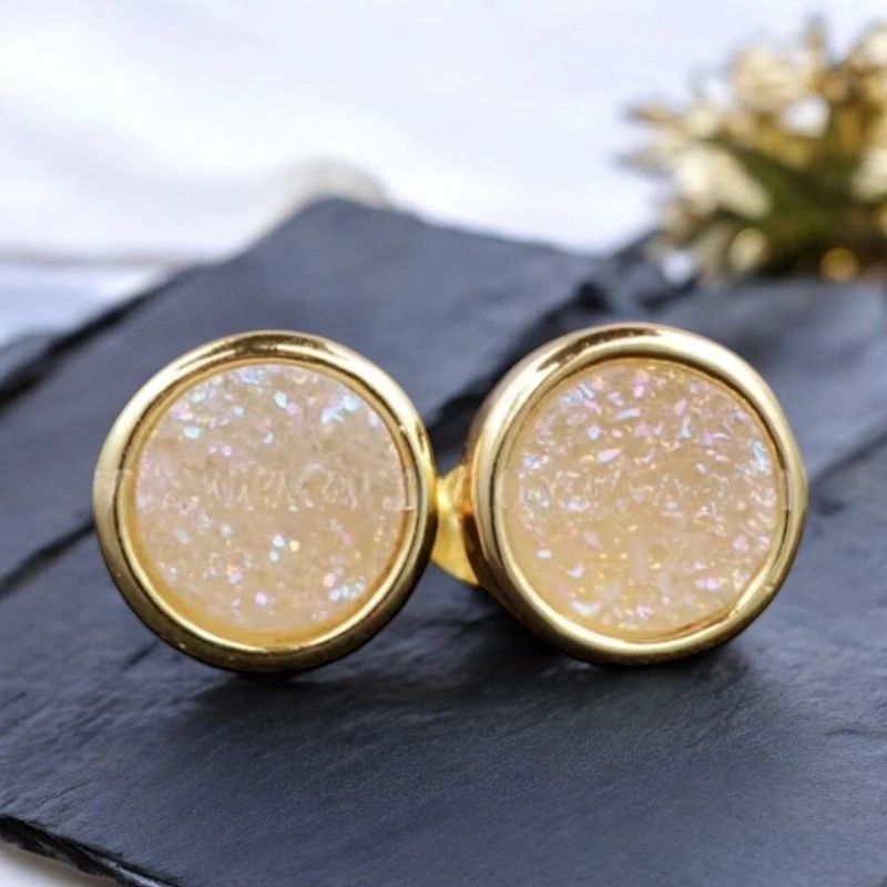Natural Gemstone Circle Stud Earrings