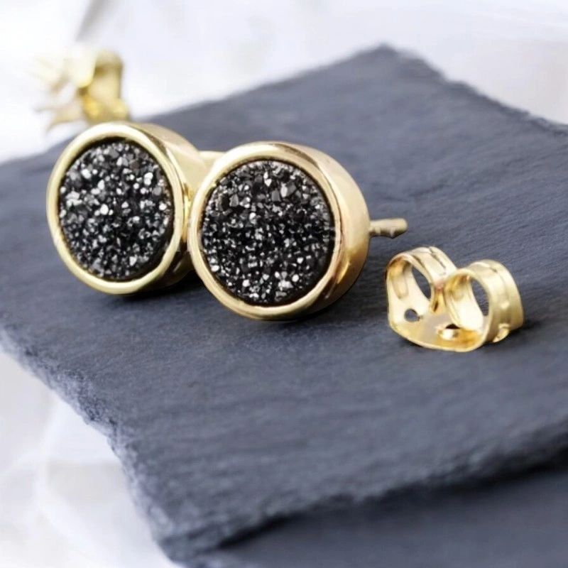 Natural Gemstone Circle Stud Earrings