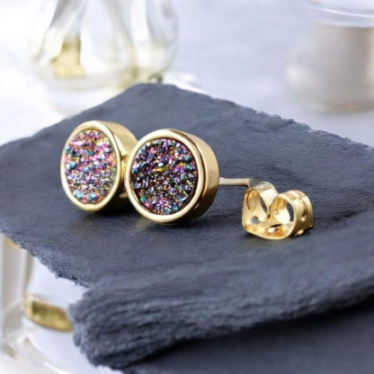 Natural Gemstone Circle Stud Earrings